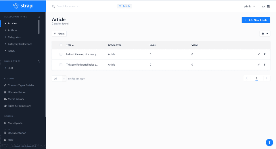 Strapi Dashboard